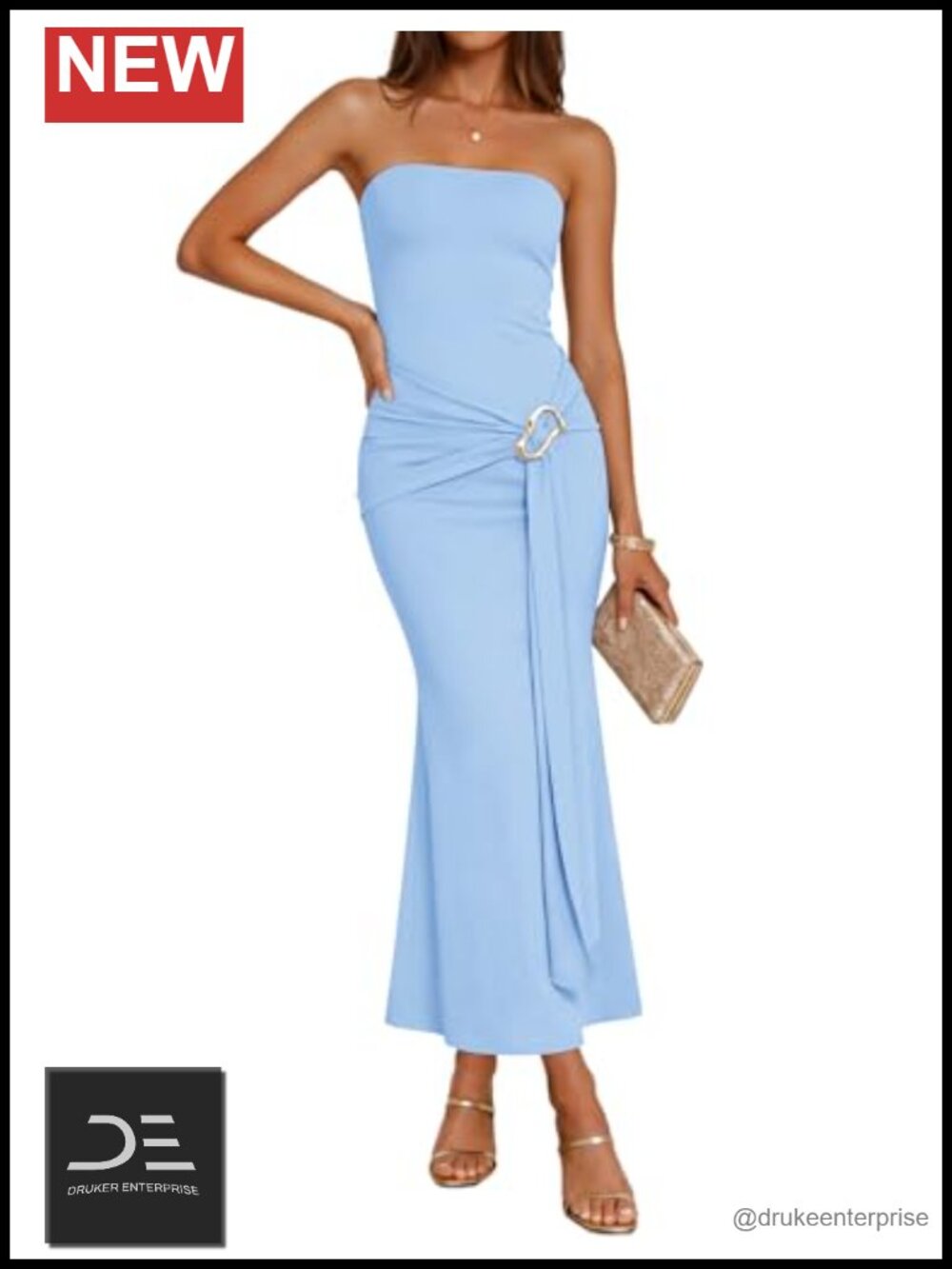 Strapless Bodycon Maxi Dress Ruched Waist Cocktail Wedding Guest